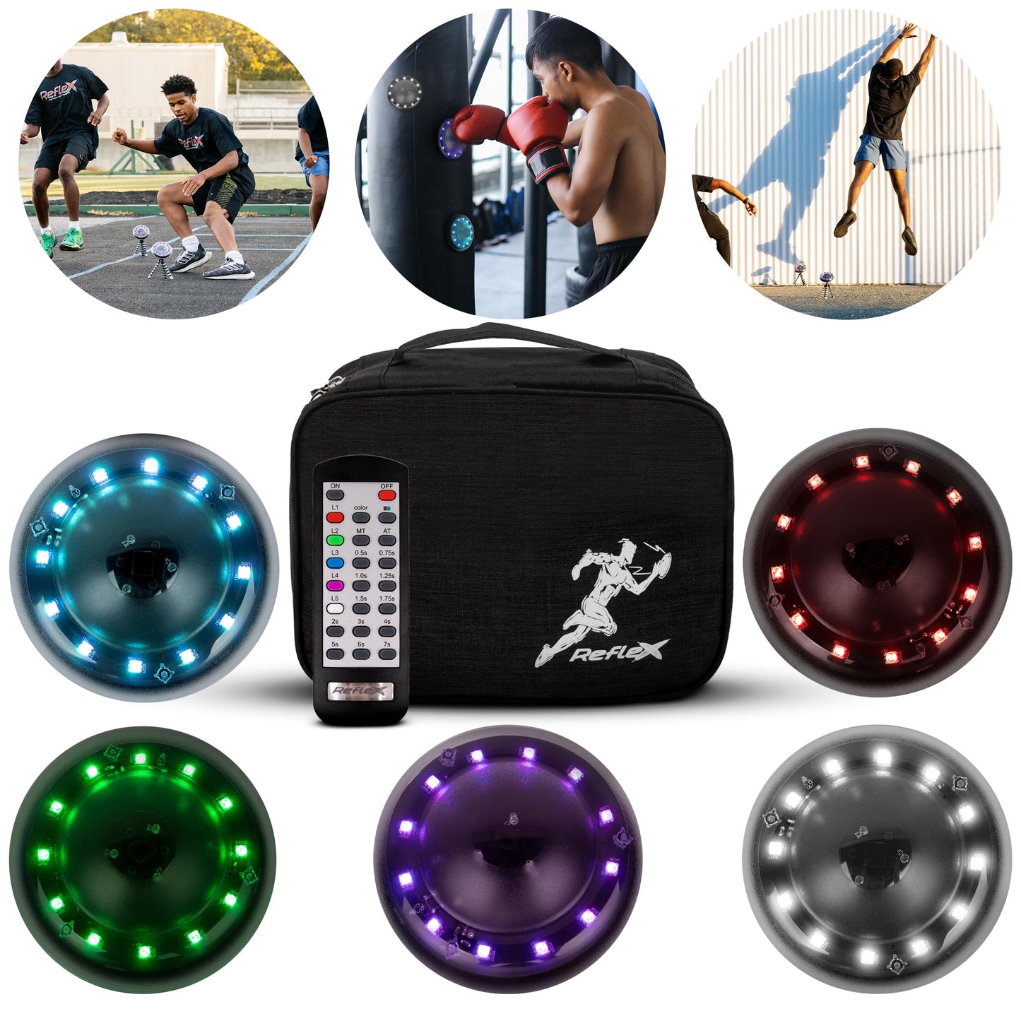 Reflexx RLT 2.1 w Gripster Tripod Reaction Training Lights – Improve Reaction Time, Coordination & Focus – Adjustable Speed, Brightness & Sound Control – for Fitness, Rehab, Seniors & Athletes