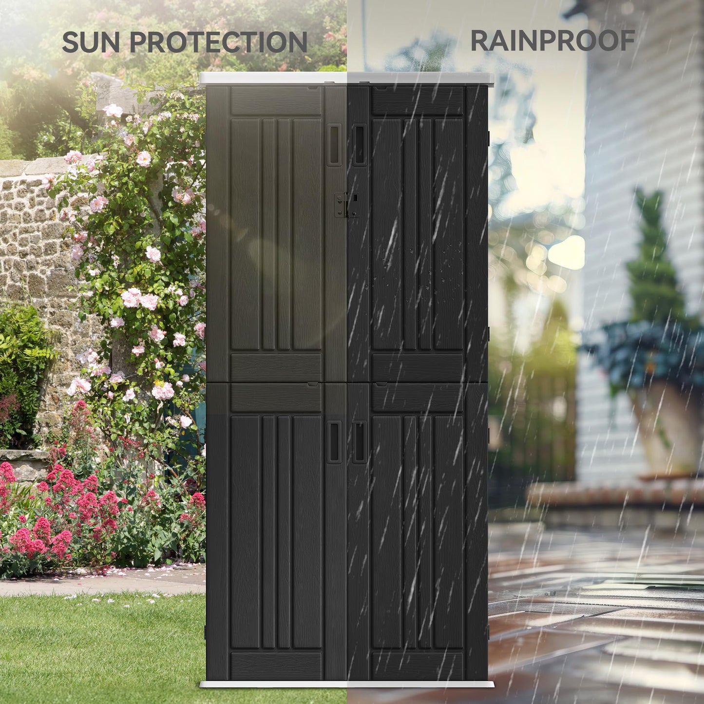 YITAHOME Outdoor Tall Storage Cabinet with 4 Shelves, Waterproof Resin Vertical Tool Shed, Lockable 30 cu. ft. Storage Shed for Patio, Garden, Yard, Dark Gray