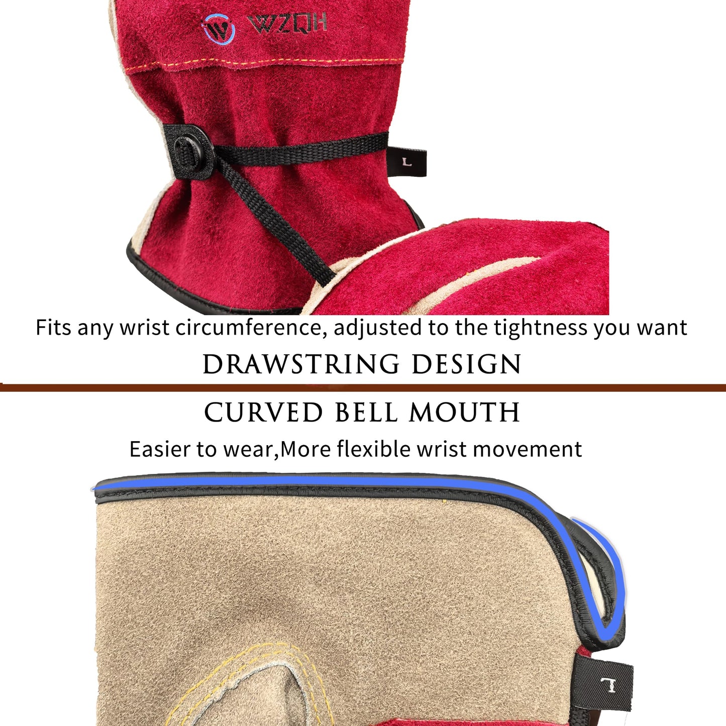 WZQH Leather Work Gloves for Women, Medium Glove for Gardening, Tig/Mig Welding, Construction, Chainsaw, Farm, Ranch, etc. Cowhide, Cotton Lined, Utility, Firm Grip, Durable. Rose Red - Grey M