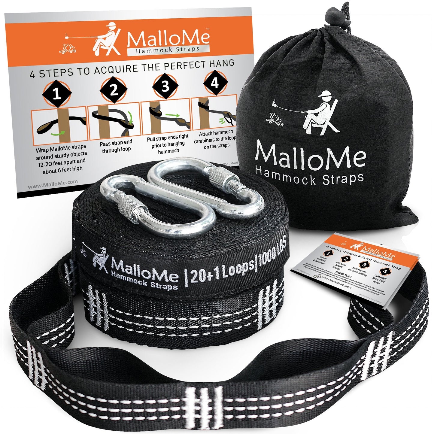MalloMe Tree Swing Straps & Hammock Straps for Trees – Multi-Purpose Hanging Kit, Heavy Duty Adjustable Tree Strap for Hammocks, Swings & Outdoor Use, Safe for Branch or Between 2 Trees
