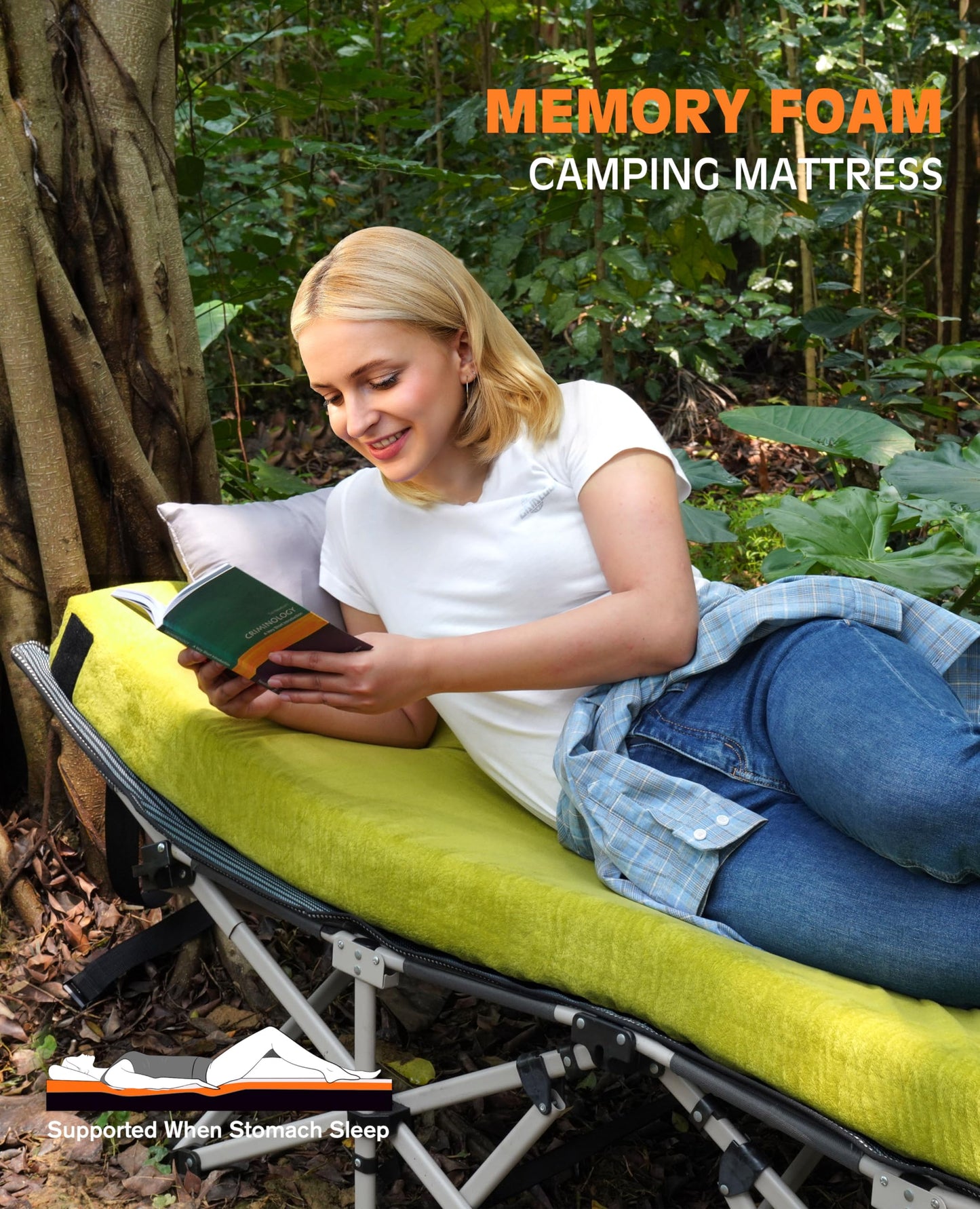 GAIALOOP 4 INCH Thick Memory Foam Camping Mattress, Roll Up Floor Sleeping Mat Camp Cot Mattress Pad Travel Camping Couch Bed for Guest Adults Side Sleepers [Single:75 * 30 * 4"]