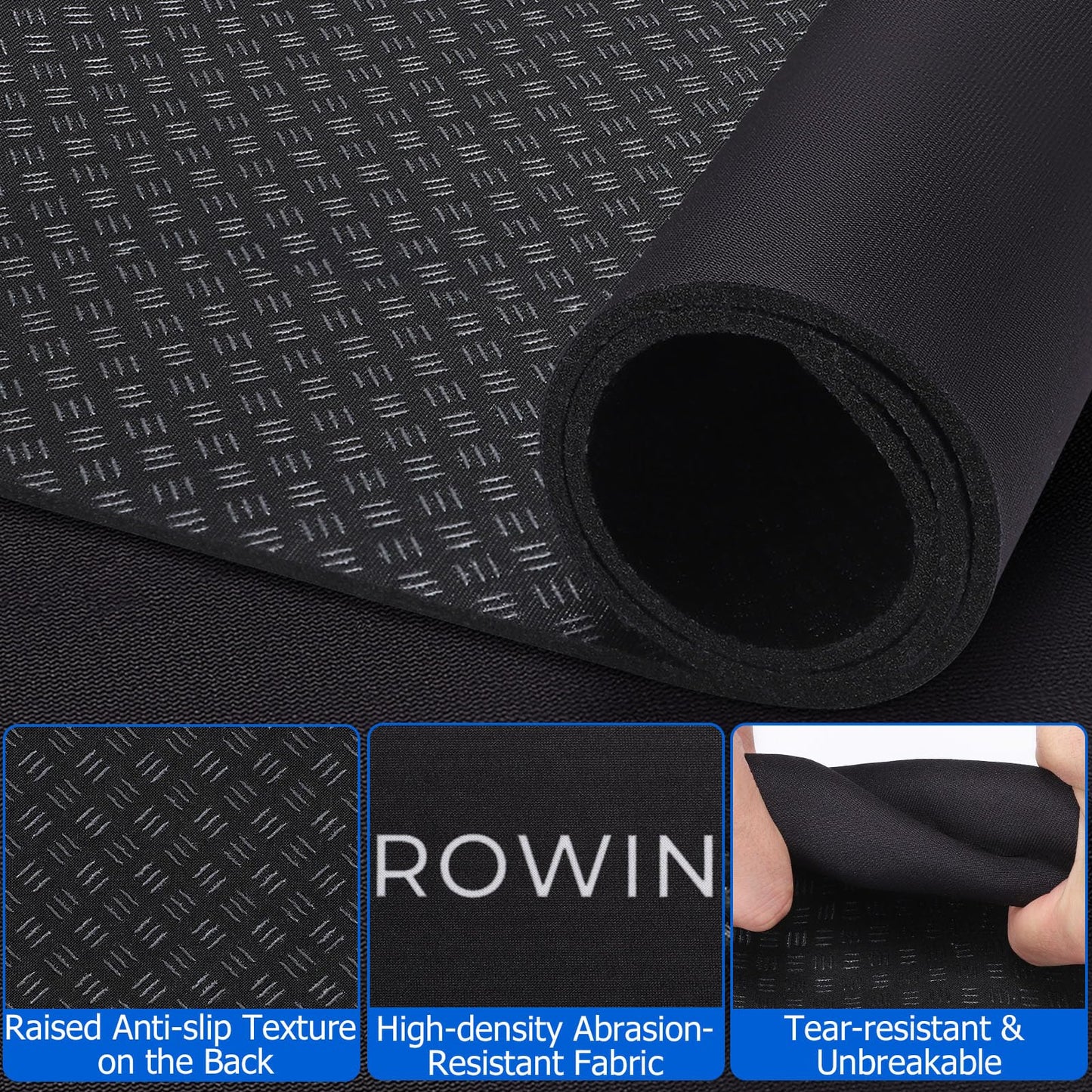TOBWOLF 2PCS Rowing Machine Mat, Non-Slip Exercise Bike Mats for Home Gym Workout, Treadmill Mats Protector for Carpet & Hardwood Floors, Rower Mat for Hydrow, Concept 2, Peloton Rower Machine