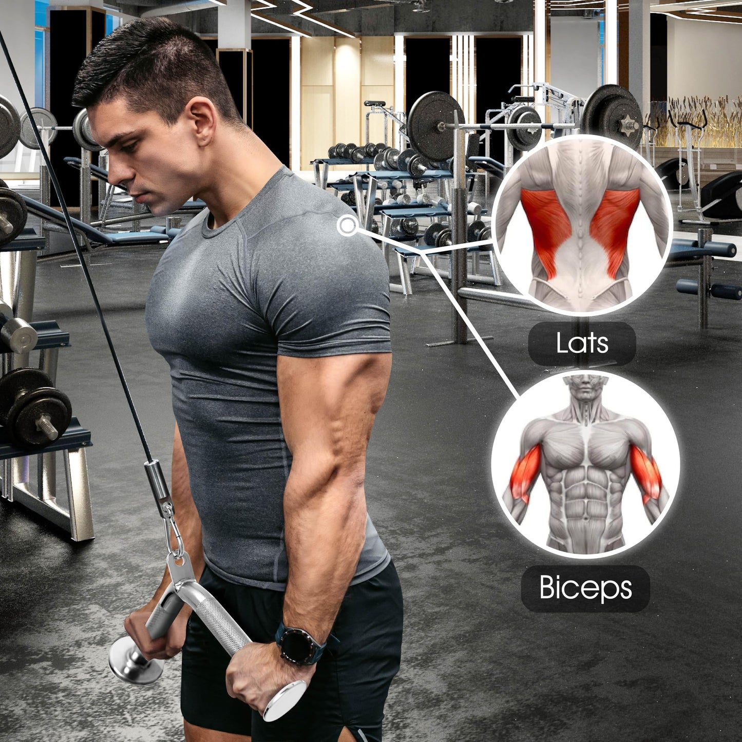 Yes4All Combo Double D Handle, Tricep Rope, Straight Bar & V Bar, Multi Cable Machine Accessories, Tricep Press Down & LAT Pulldown Attachments for Home Gym Set