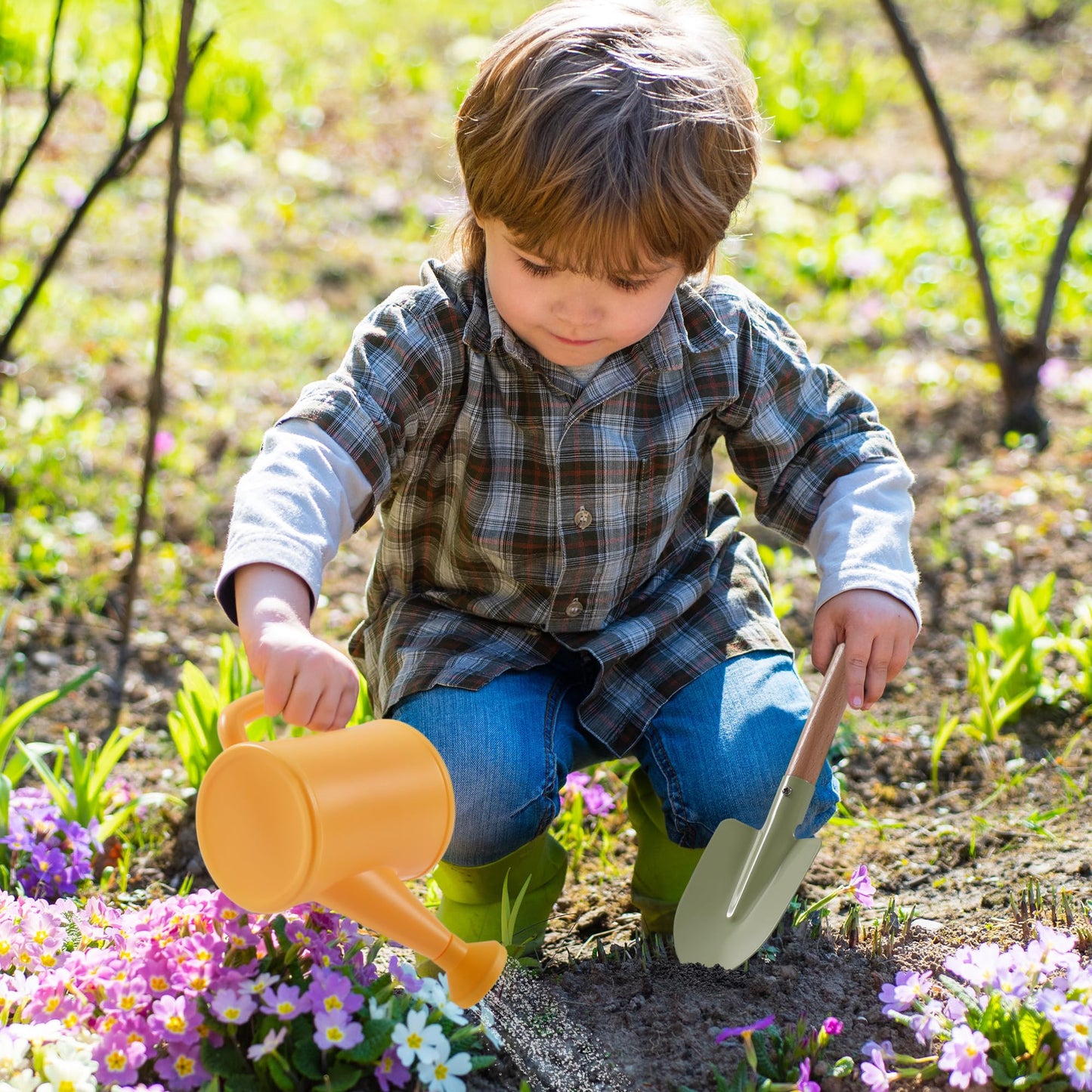 ROBOTIME Kids Gardening Tools, 17 PCS Toddler Gardening Set, Children's Gardening Tools, Metal Kids Gardening Set All in One Kit, Gardening Tools for Kids Outdoor Toys Gift for Boys and Girls
