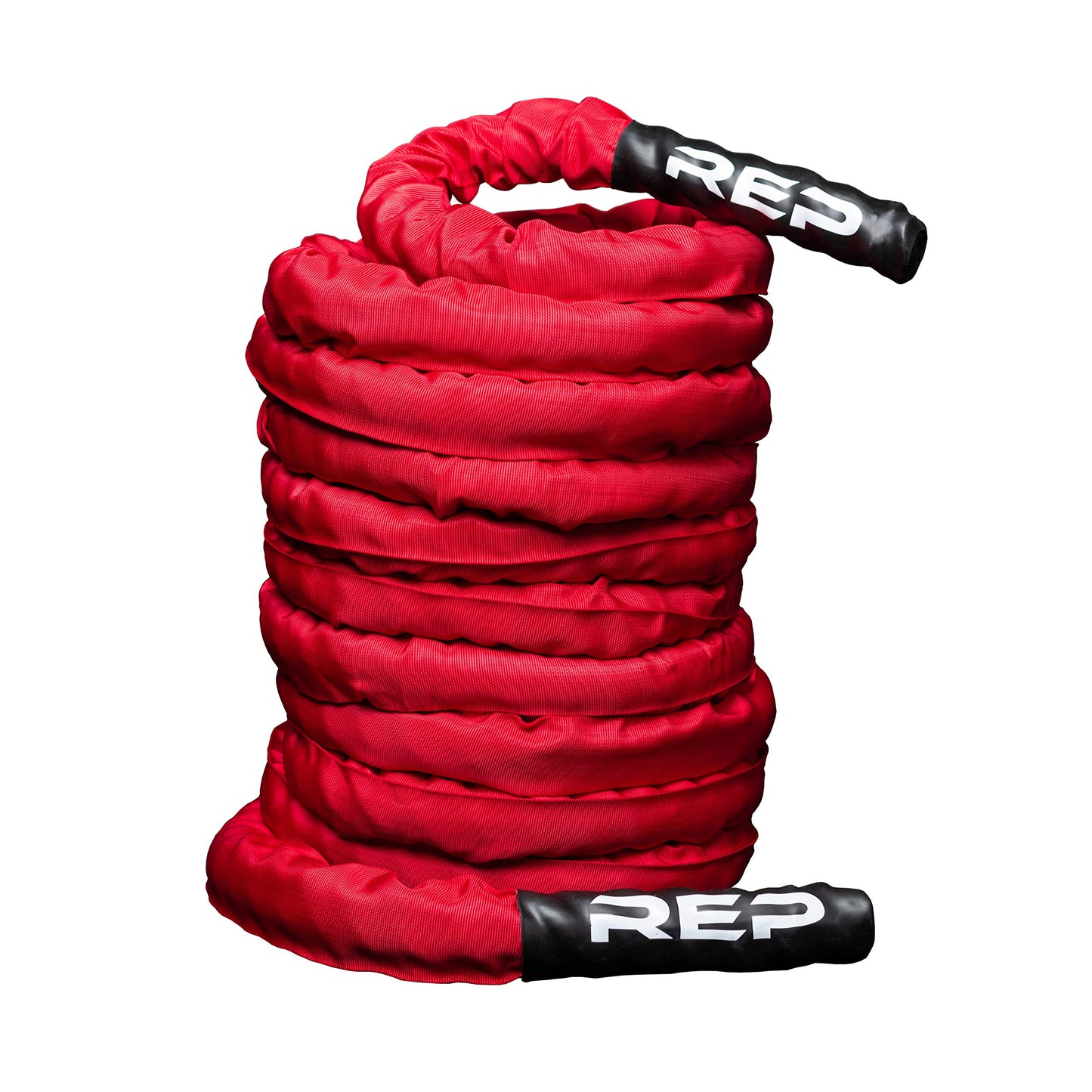 REP Battle Ropes - PolyDacron Battle Rope for Strength and Conditioning Workouts – 1.5" and 2" Diameter, 30ft, 40ft, 50ft Lengths with Optional Cover Sleeve (Red with Sleeve, 1.5 x 50 ft)