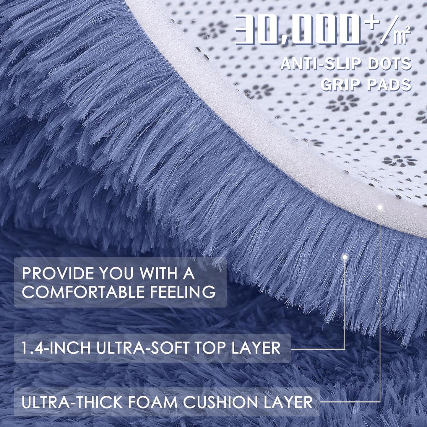 OLANLY Area Rugs - Soft Fluffy Shaggy Indoor Carpet for Living Room & Bedroom | 4x5.9 ft Denim Blue