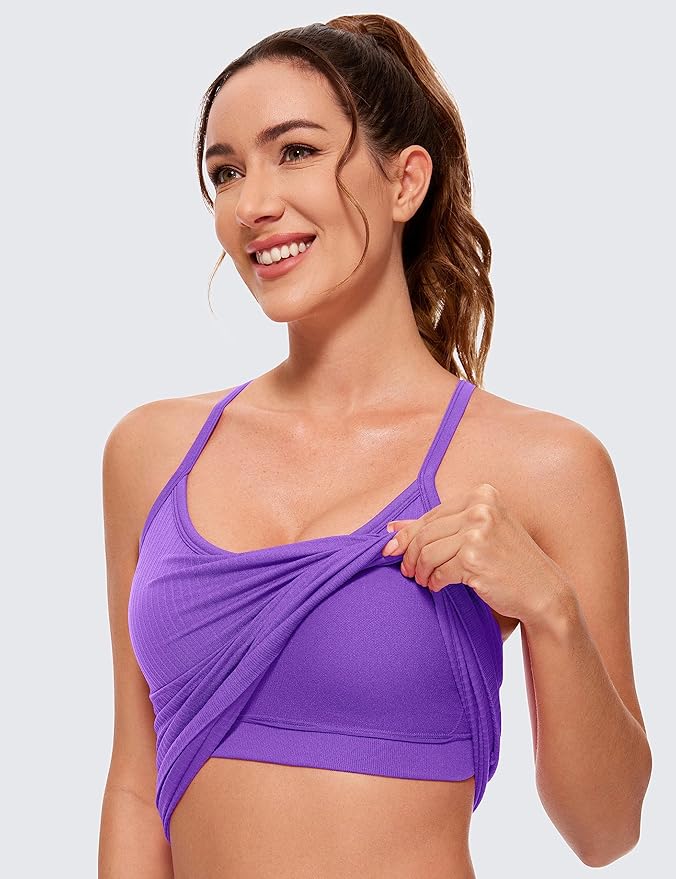 CRZ YOGA Seamless Workout Tank Tops for Women Racerback Athletic Camisole Sports Shirts with Built in Bra