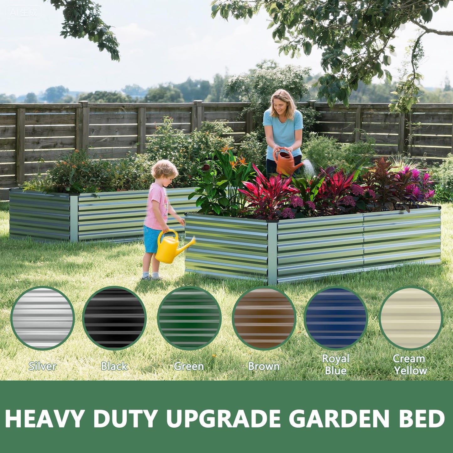 FOOWIN 2pcs 8x4x2ft Galvanized Raised Garden Bed, Planter Raised Garden Boxes Outdoor, Large Metal Raised Beds for Gardening, Garden Bed for Vegetables, Flowers, Herb,478 Gallon Capacity, Silver