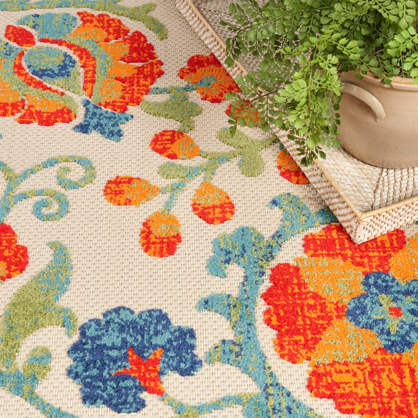 Nourison Home Aloha Red Multicolor 3'6" x 5'6" Area Rug - Easy Clean, Non Shedding, Bed Room, Living Room, Dining Room, Kitchen (4' x 6')