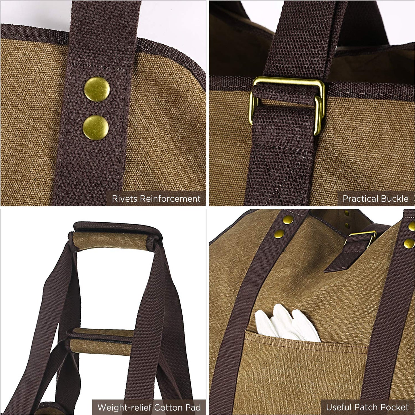 BONTHEE Extra Large Waterproof Firewood Log Carrier Canvas Firewood Holder Indoor with Shoulder Strap and Top Handles Contained Weight-Relief Pad for Easy Carry