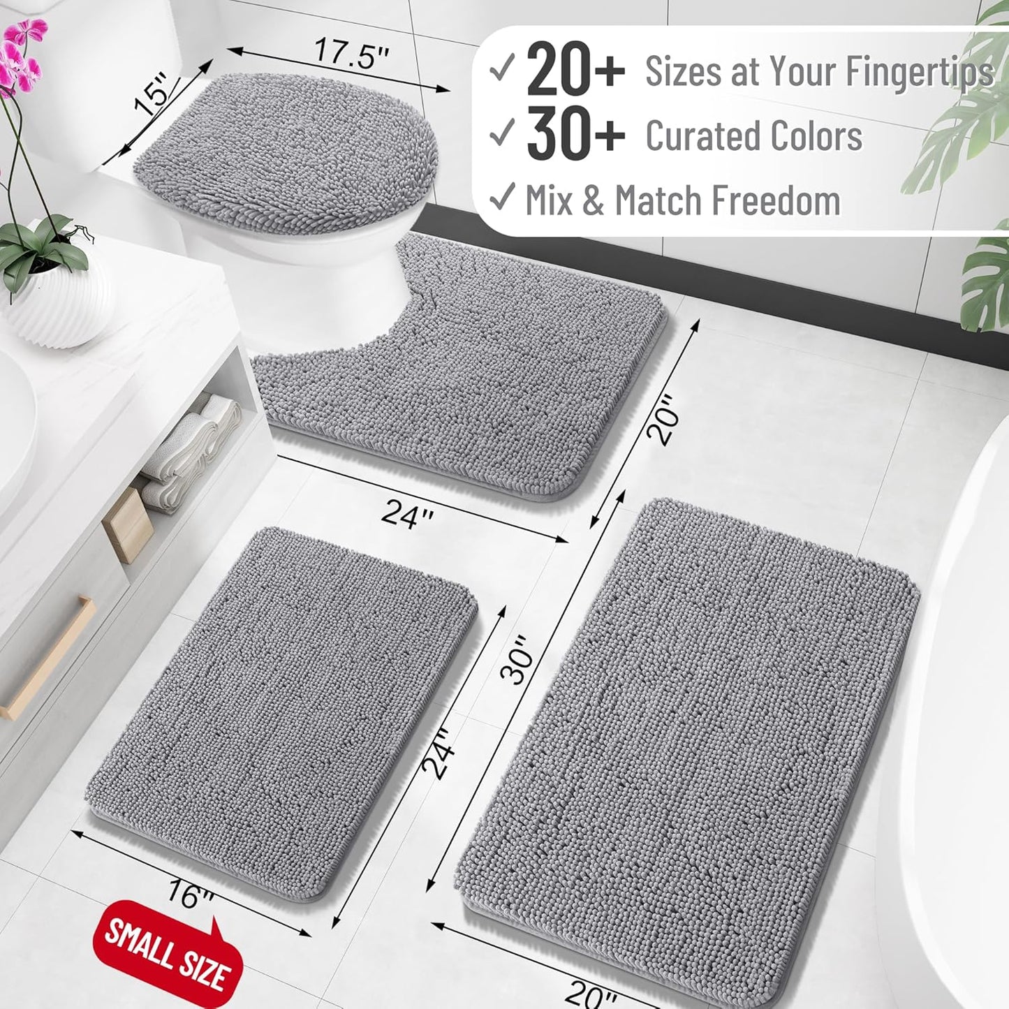 OLANLY Bathroom Rugs - Extra Soft Chenille Bath Mats | Quick-Dry, Machine Washable, 30x20, Grey