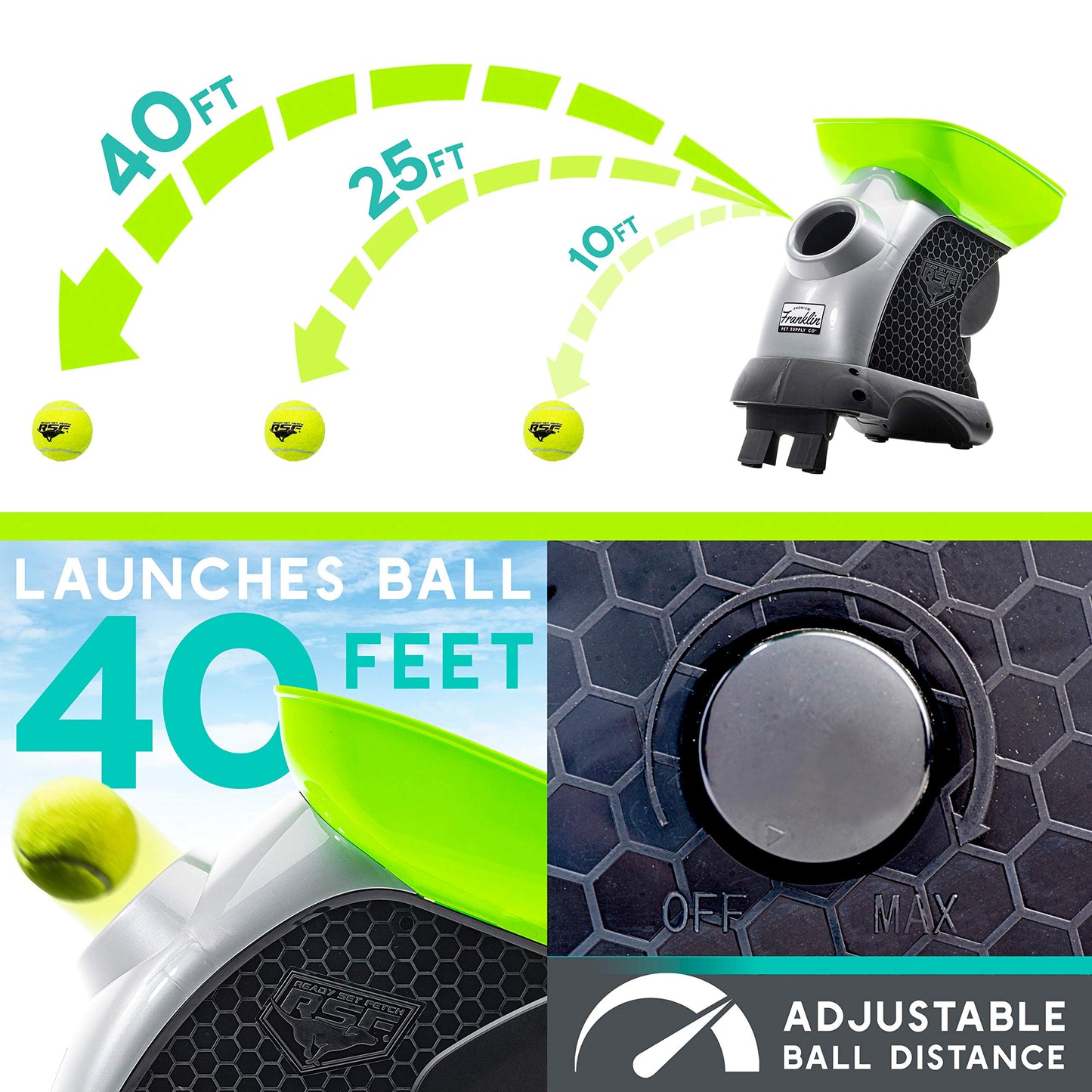 Franklin Pet Supply Ready Set Fetch Automatic Tennis Ball Launcher Dog Toy - Authentic Tennis Ball Thrower - Launchesup to 40' - Interactive Pet Toy