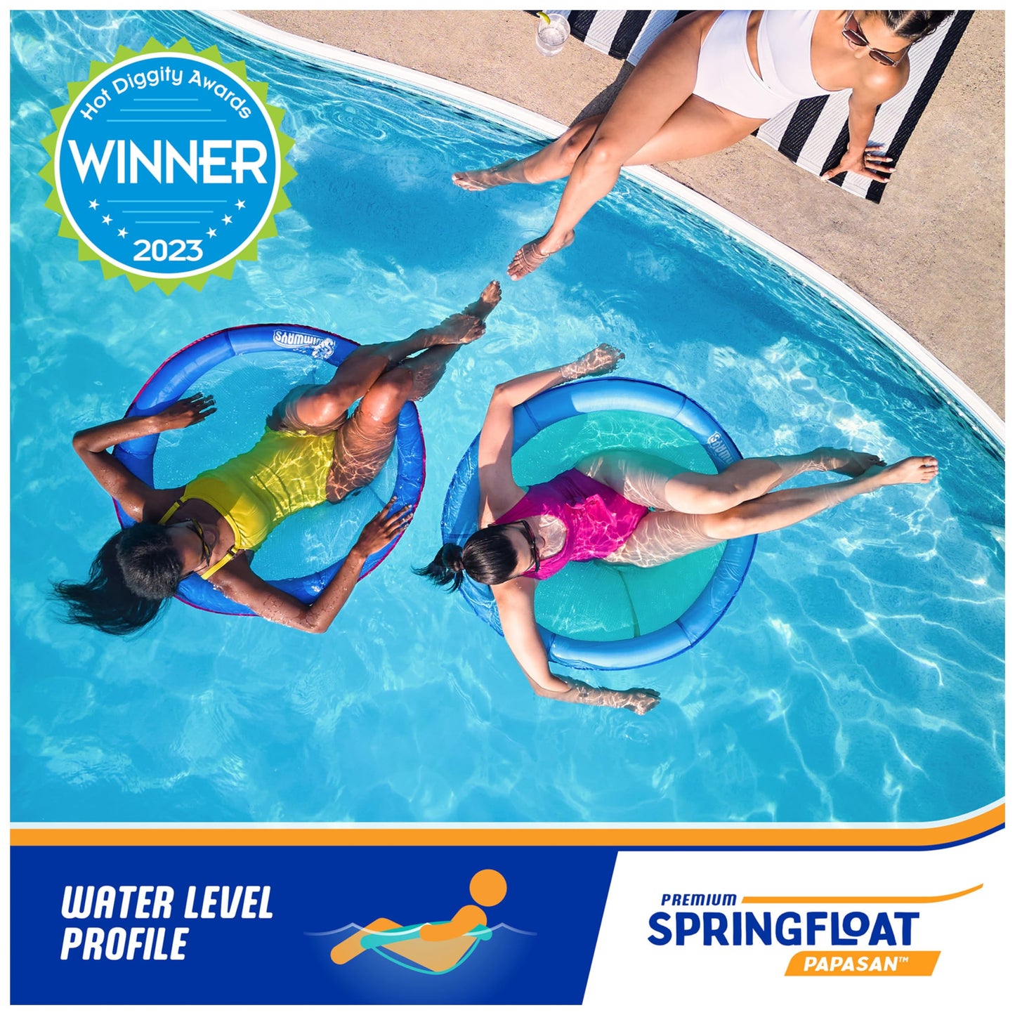 SwimWays Spring Float Premium Papasan Pool Lounger, Inflatable Pool Floats Adult with Fast Inflation for Ages 15 & Up, Sky Blue