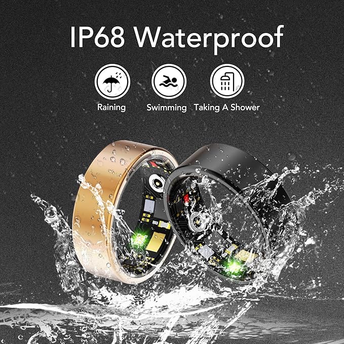 Smart Health Ring for Women Men Fitness Tracker with Heart Rate, Blood Oxygen, Blood Pressure, Sleep Monitoring, Step Counting, IP68 Waterproof for iPhone and Android, No Subscription Fee, Gold 10#