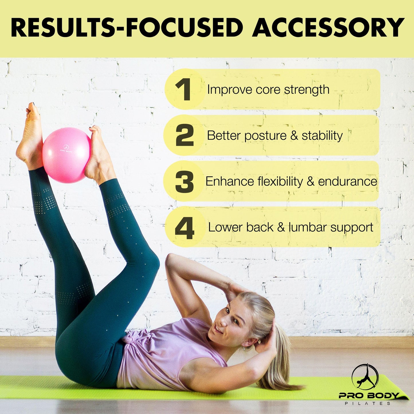 ProBody Pilates Small Exercise Ball - 9 Inch Workout Ball for Stability, Barre, Yoga, Core & Physical Therapy, Home Gym & Office Use (Blue)