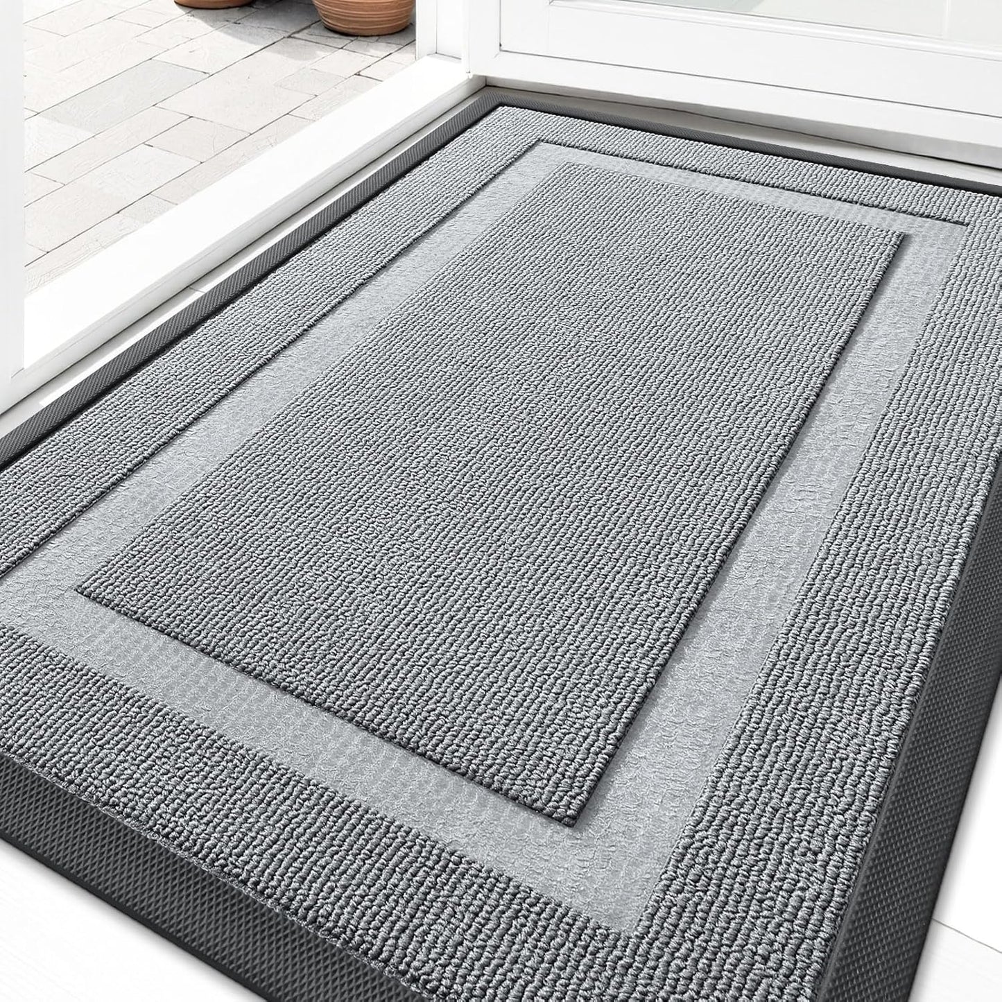 OLANLY Indoor Outdoor Front Door Mat - Waterproof All-Season Doormat, Easy Clean, 35x23, Ash Gray