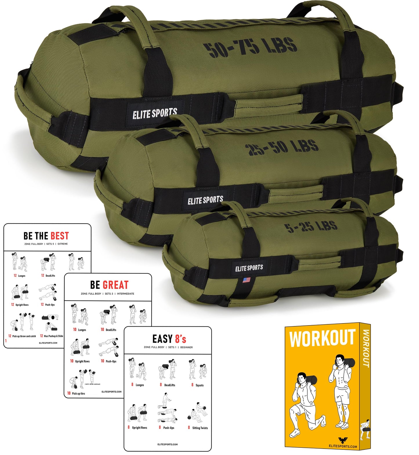 Elite Sports Workout Sandbag for Versatile, Intensive Core Muscles Fitness, Strength Training with Strategic Handle Placement (Unfilled)