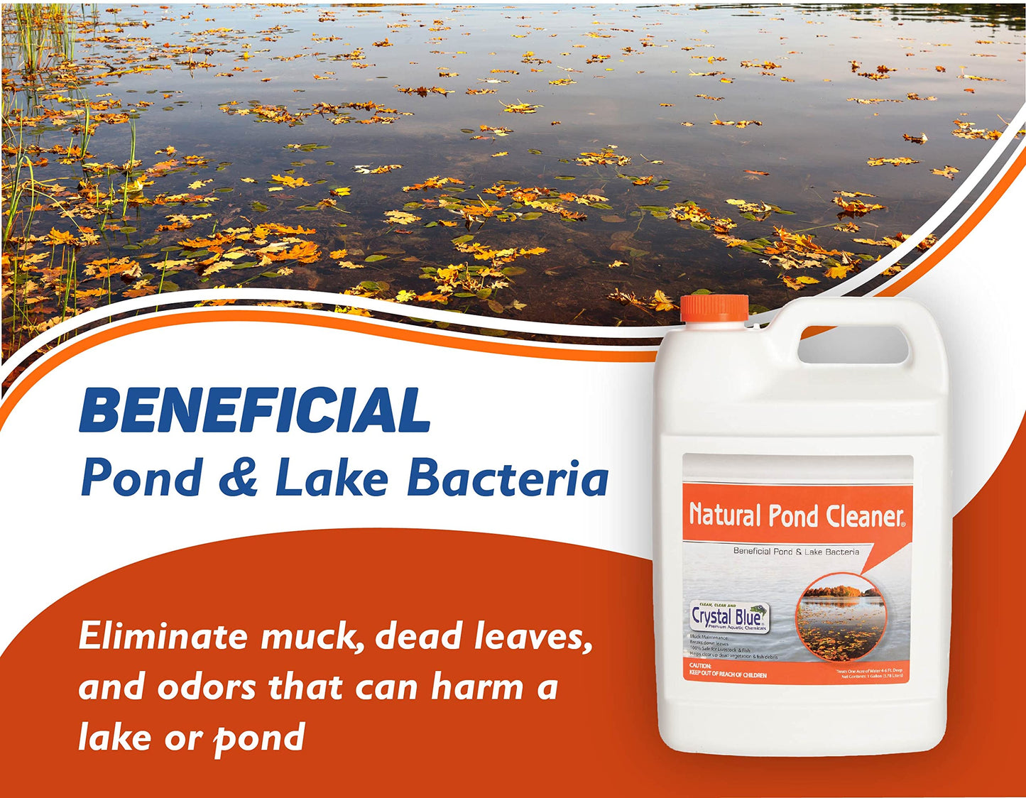 Crystal Blue Natural Pond Cleaner - Muck and Sludge Remover, Safe for Koi - 1 Gallon