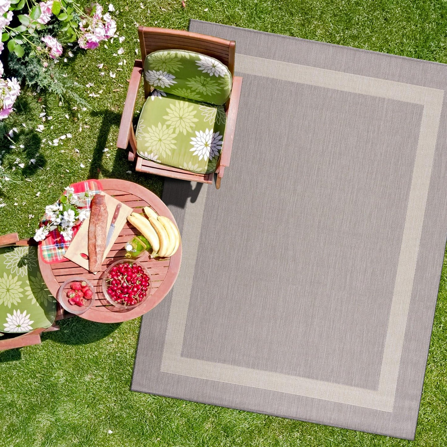 CAMILSON Outdoor Rug 6x9,Modern Outside Rugs for Patios Porches Waterproof Durable Washable Non-Shedding, Easy-to-Clean Indoor Outdoor Area Carpet (6 x 9, Bordered - Gray/White)