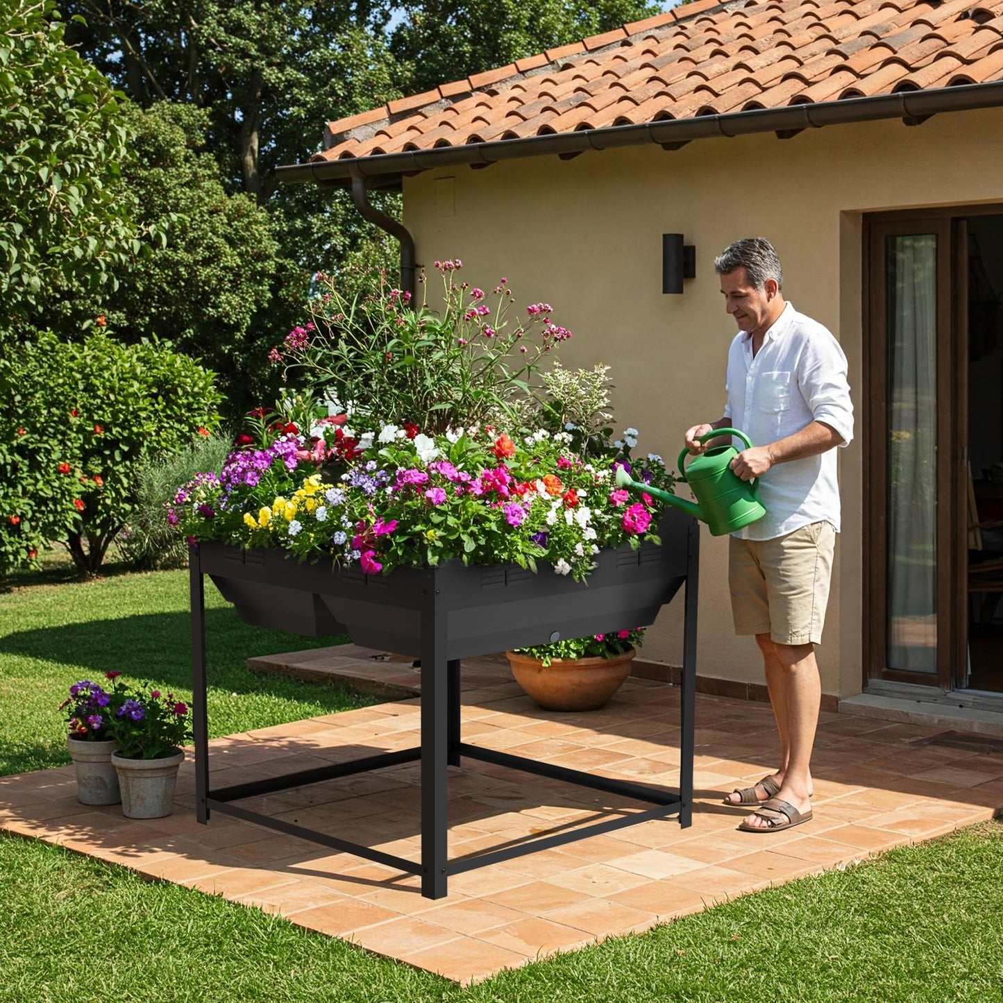 Worth Galvanized Steel Raised Garden Bed with Legs & Built-In Drainage - 50 Gal Outdoor Planter Box for Vegetables, Flowers, Herbs - Rust-Resistant Elevated Metal Design for Patio, Backyard 35"x35"x35