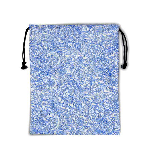 Blue White Floral Grip Bag - Traditional Flower Grip Bags for Gymnasts with Teal Flowers, Adjustable for Personal Equipment