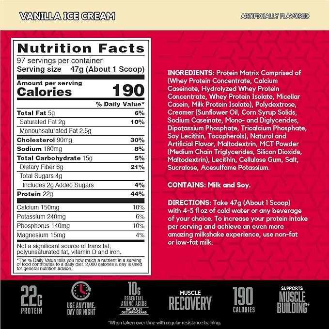 BSN SYNTHA-6 Whey Protein Powder, Vanilla Protein Powder with Micellar Casein, Milk Protein Isolate Powder, Vanilla Ice Cream, 97 Servings (Package May Vary)