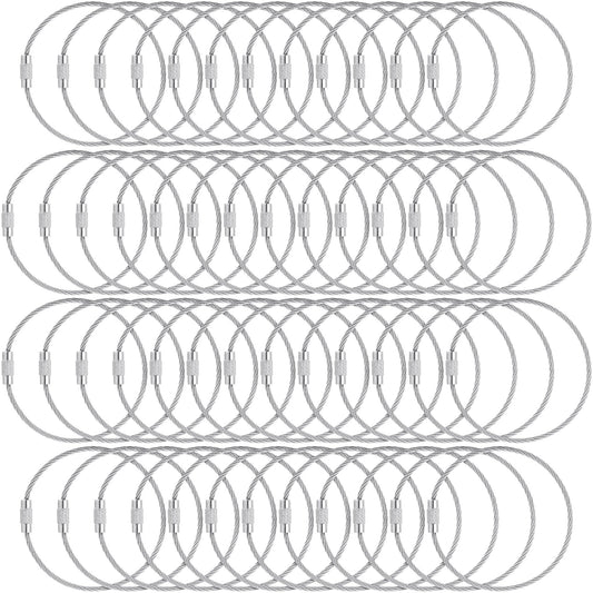 BlueCosto - Wire Keychain Cable - 50 PK, 6.7” / 17cm - 2mm Thick Stainless Steel Keyring Wire Loops - Secure Screw Lock for Hanging Luggage Tags & Organizing Keys