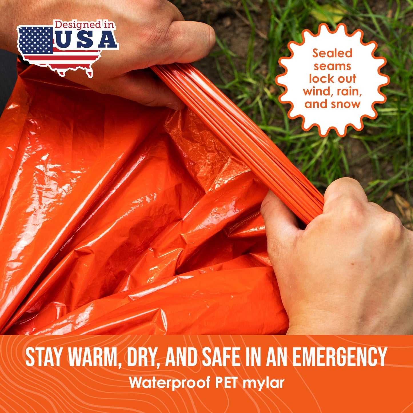 Go Time Gear Lightweight Bivy Sack - Emergency Bivy with 120 dB Whistle & Paracord - Thermal Emergency Blanket for Survival Kit - Compact for Camping & Backpacking Gear - Pack of 1, Orange