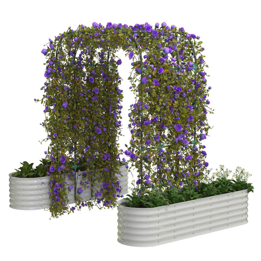 ActiveTrail 96" Tall Galvanized Raised Garden Bed with Vertical Arch Trellis, Expandable Outdoor Planter Box for Climbing Vegetables, Flowers, Herbs - Includes Plant Clips & Drainage Netting