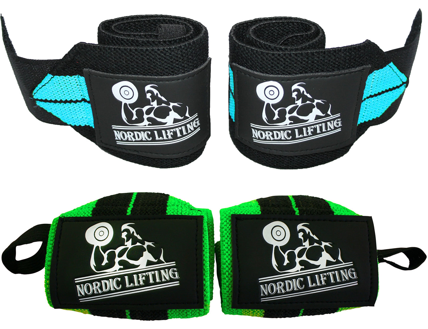 Nordic Lifting Wrist Wraps (2 Pairs) – Adjustable Wrist Wraps with Thumb Loop for Weightlifting, CrossFit & Powerlifting – Gym Essentials Support for Men & Women, Aqua Blue/Aqua Green