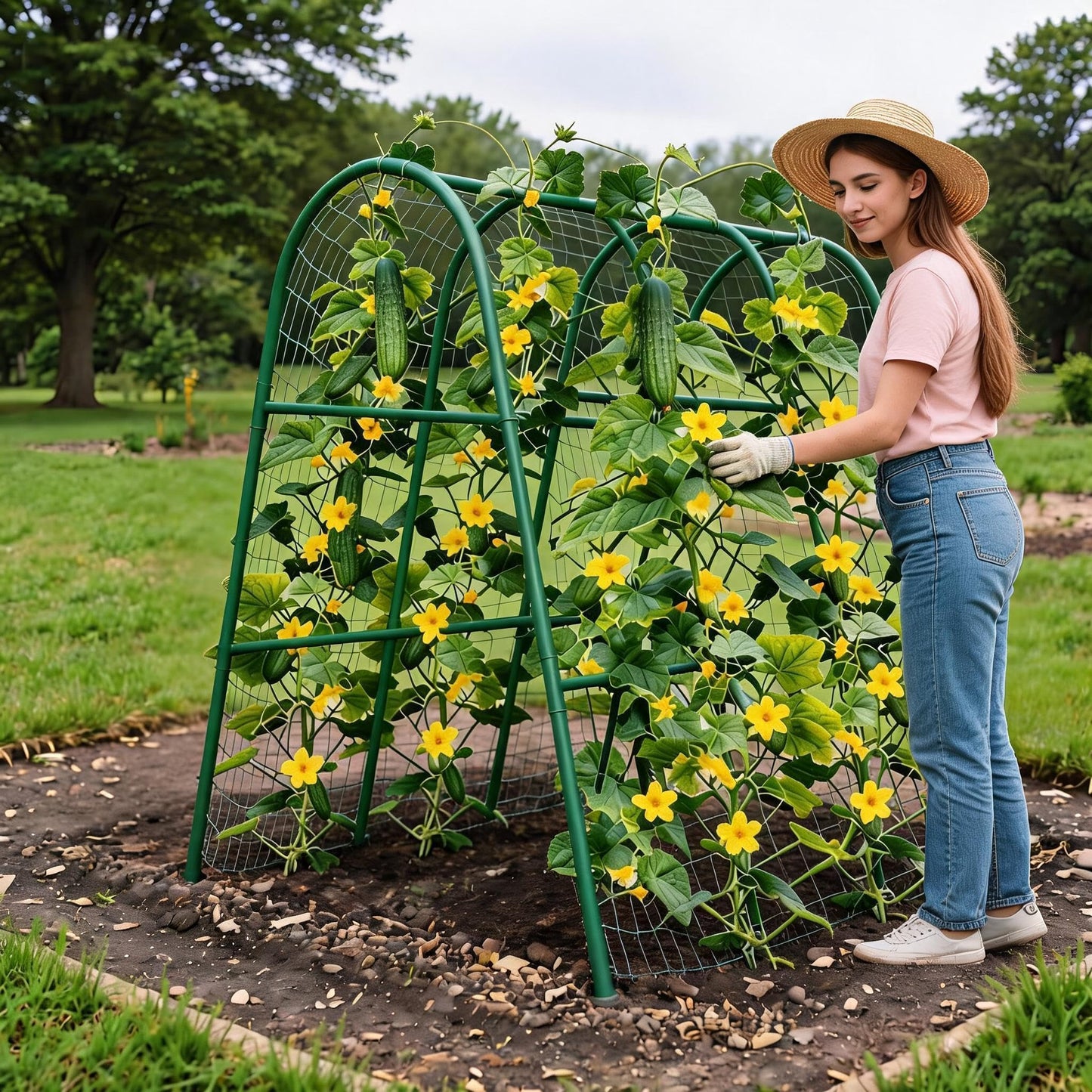 4x4FT Garden Arch Trellis for Raised Beds, Heavy Duty Metal u-Shaped Plant Support for Climbing Vegetables, Fruits & Vines, Outdoor Rust-Resistant Vertical Growing Trellis, Green