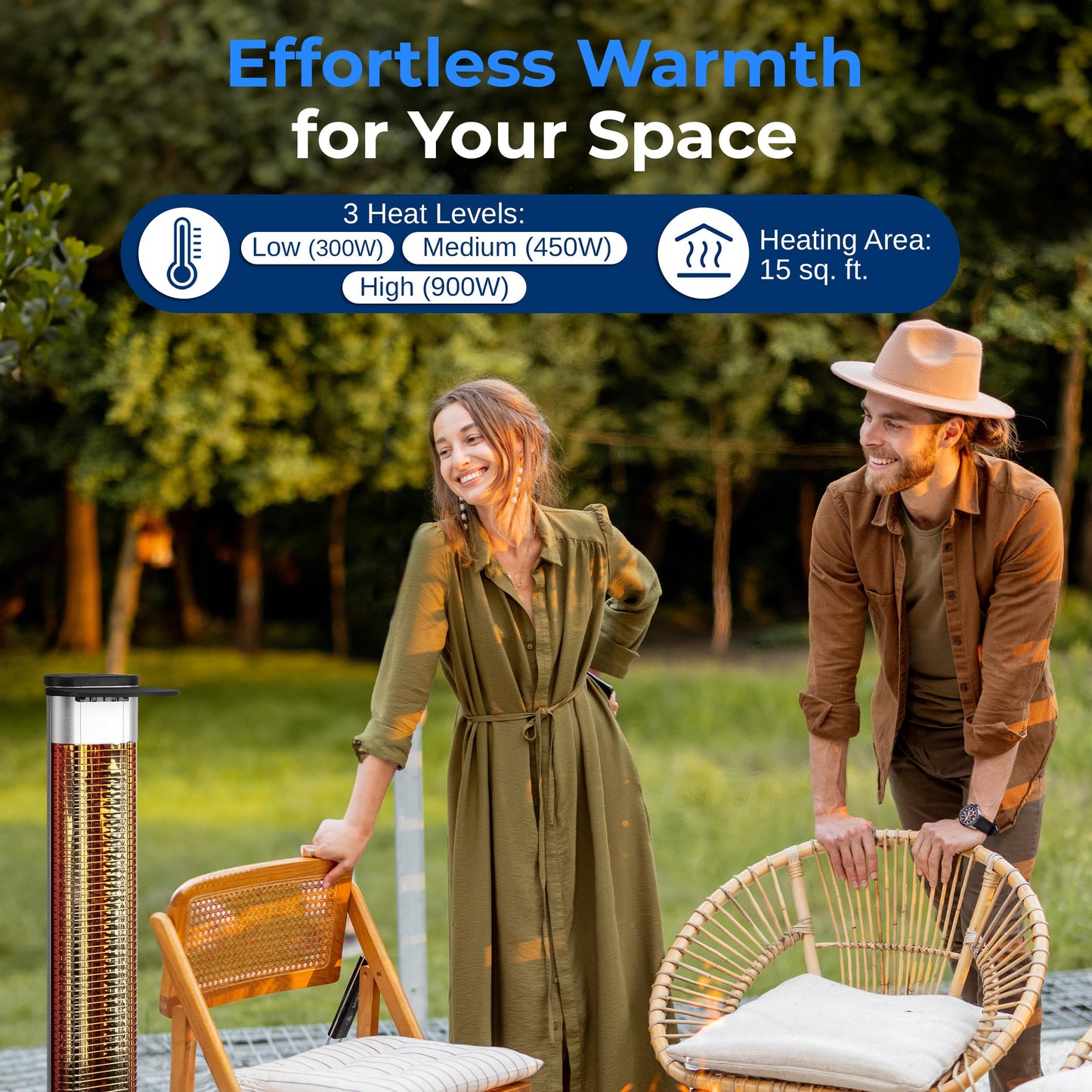 SereneLife Outdoor Electric Patio Heater - 900W Infrared Heater with Remote, Aluminum Reflector, Waterproof Design, IP65 Approved, Quiet Operation, Standing Porch Heater for Patio & Backyard