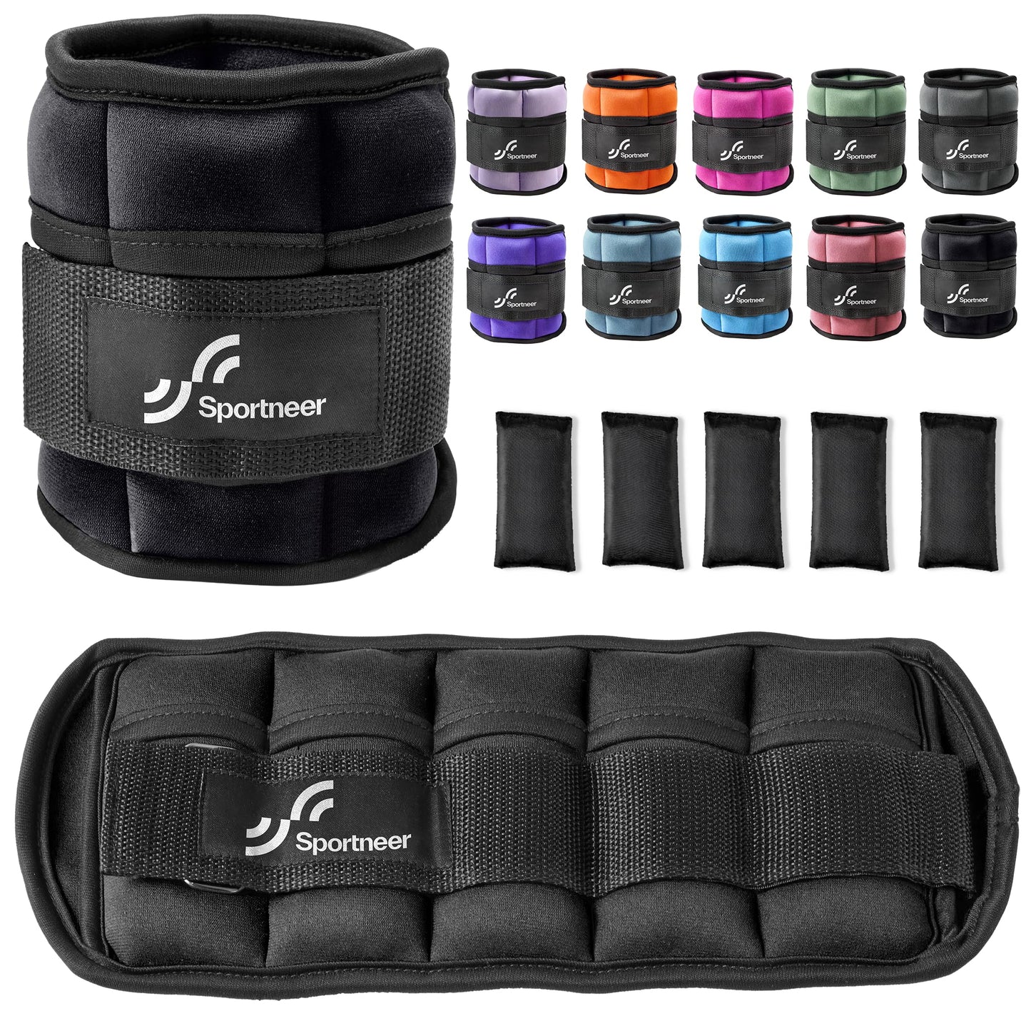 Sportneer Adjustable Ankle Weights Set - 1 Pair (2-10 lbs) Removable Sandbags for Women & Men, Comfortable Neoprene Leg Weights for Walking, Running, Pilates, Yoga, Home Workout & Physical Therapy