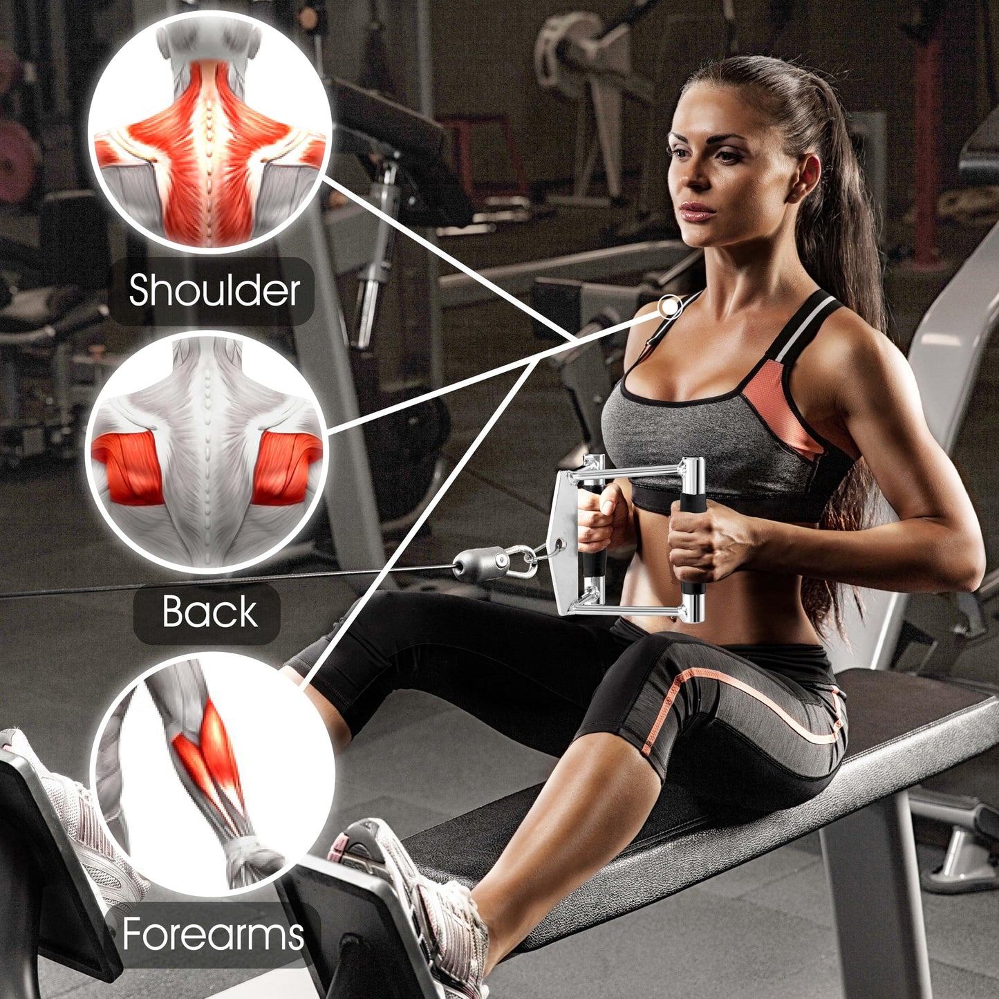 Yes4All Combo Double D Handle, Tricep Rope, Straight Bar & V Bar, Multi Cable Machine Accessories, Tricep Press Down & LAT Pulldown Attachments for Home Gym Set
